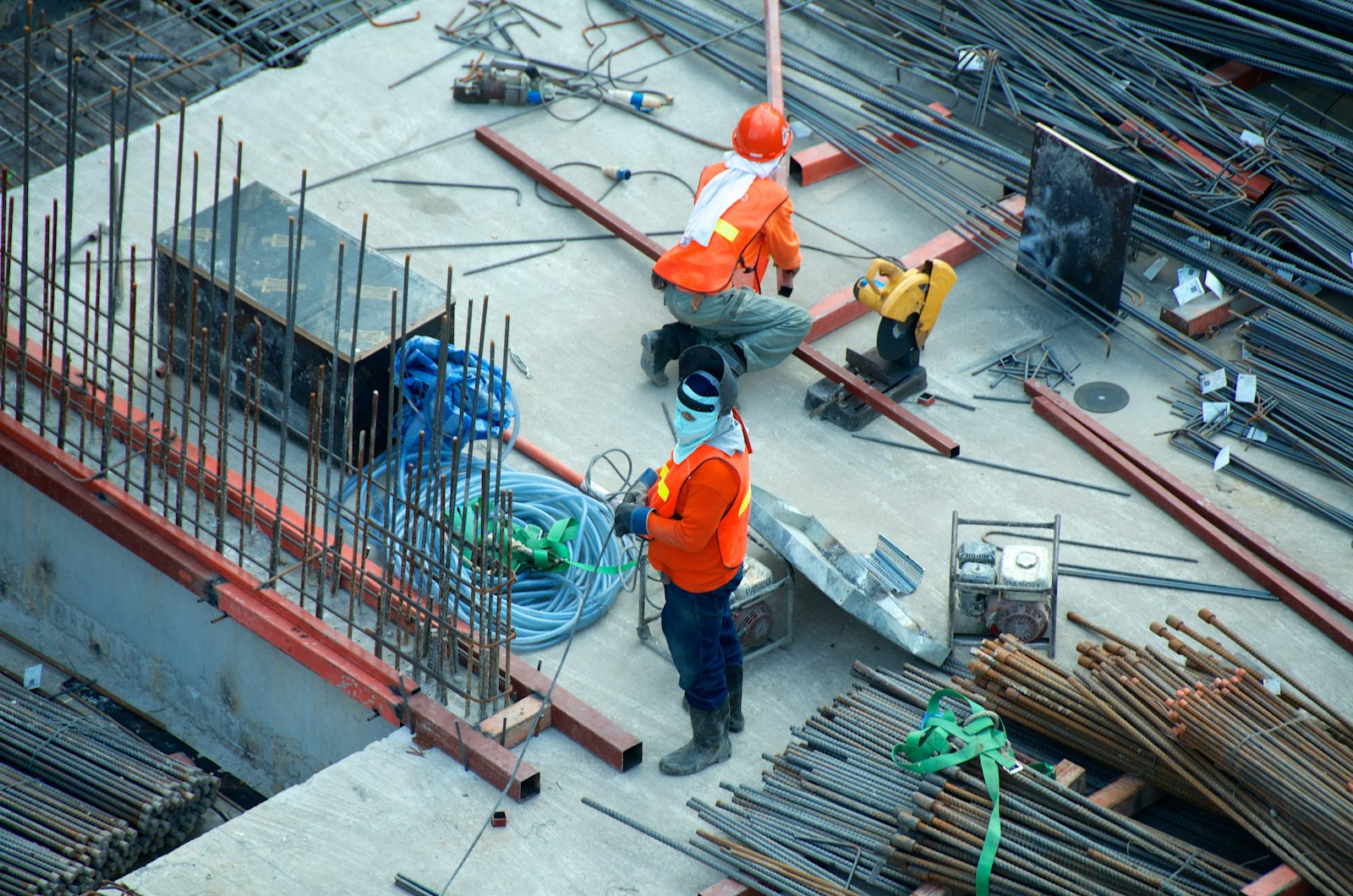 Construction crew working with equipment