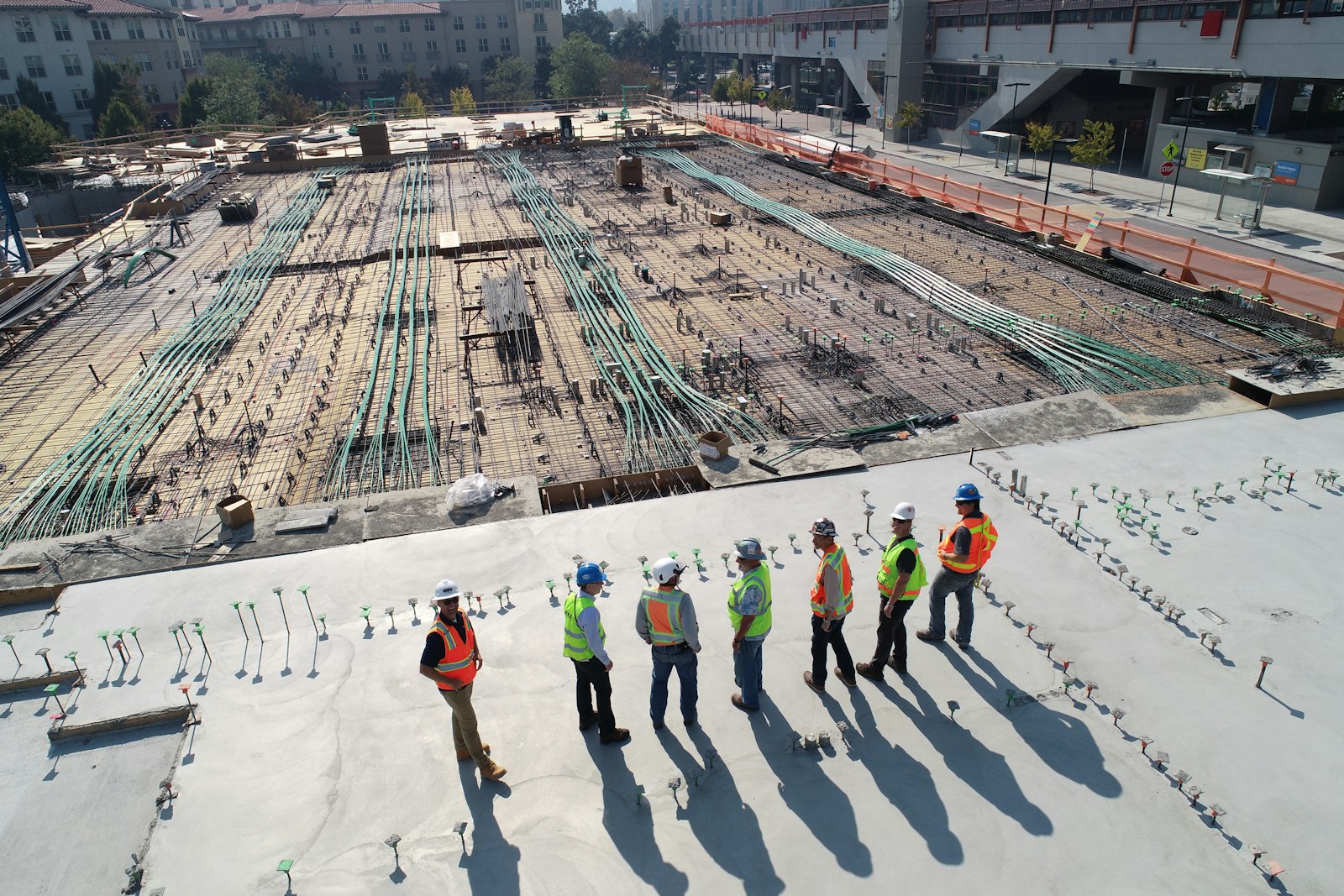 Construction crew at work on a mountain jobsite